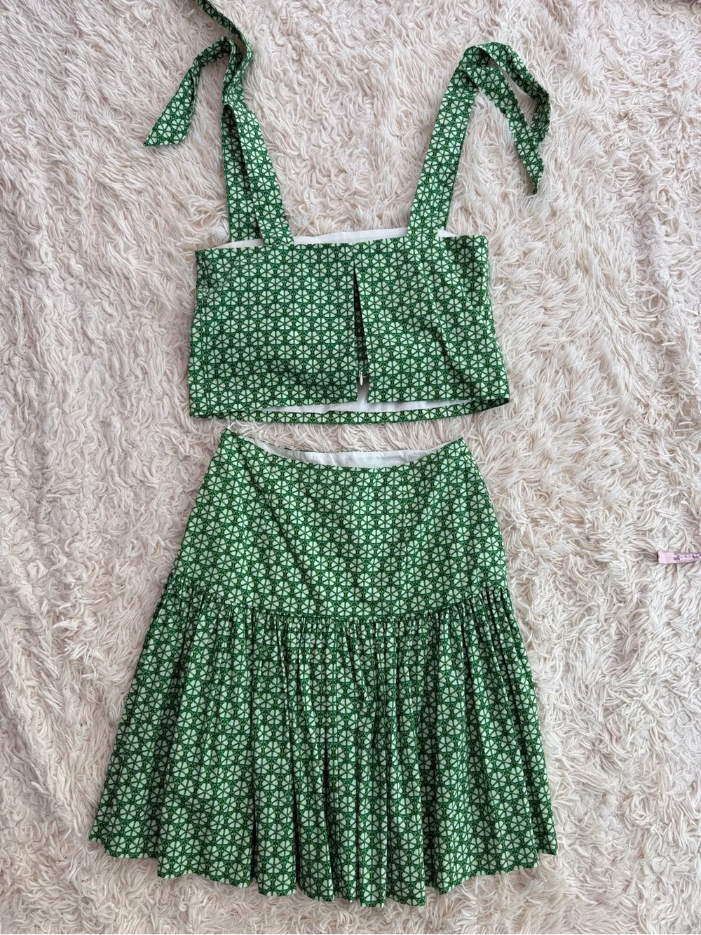Antonio Melani Size 2 Green White Cotton 2 Piece Crop Top Midi Skirt Set